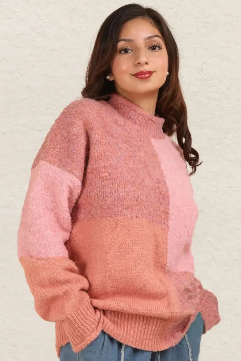 VERY J Color Block Mock Neck Drop Shoulder Sweater - Love Salve